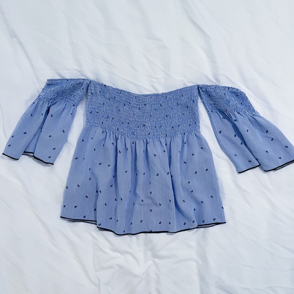 Bluebell Blue Cinched Off-the-shoulder Blouse Size Small - Picture 3 of 11